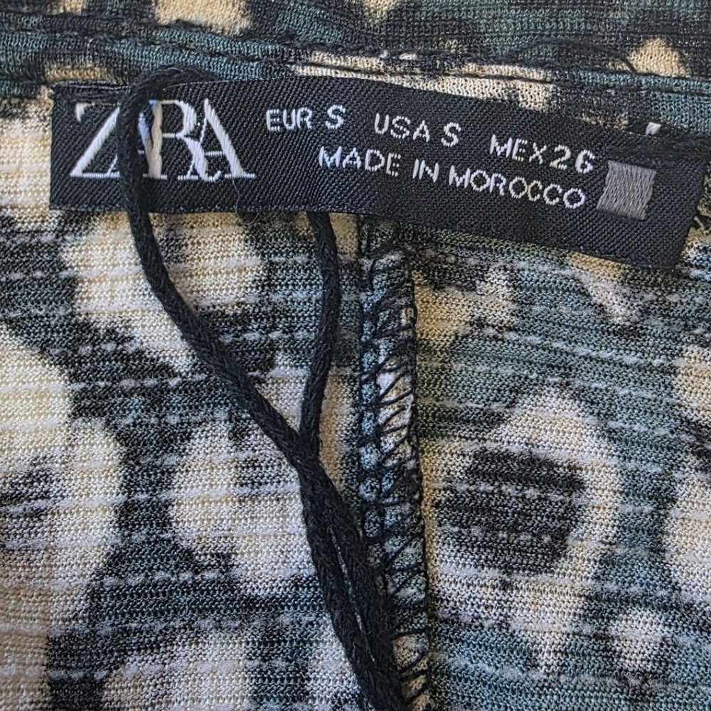 Zara Leopard Print Babydoll Mini Dress Teal Black Mob Wife Womens Size S - Picture 3 of 8